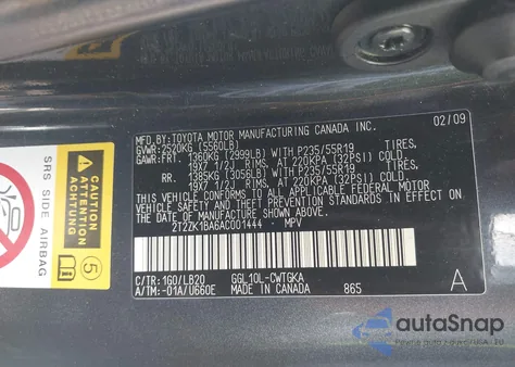 2010 Lexus Rx 350 из США, поврежденный, VIN 2T2ZK1BA6AC001444